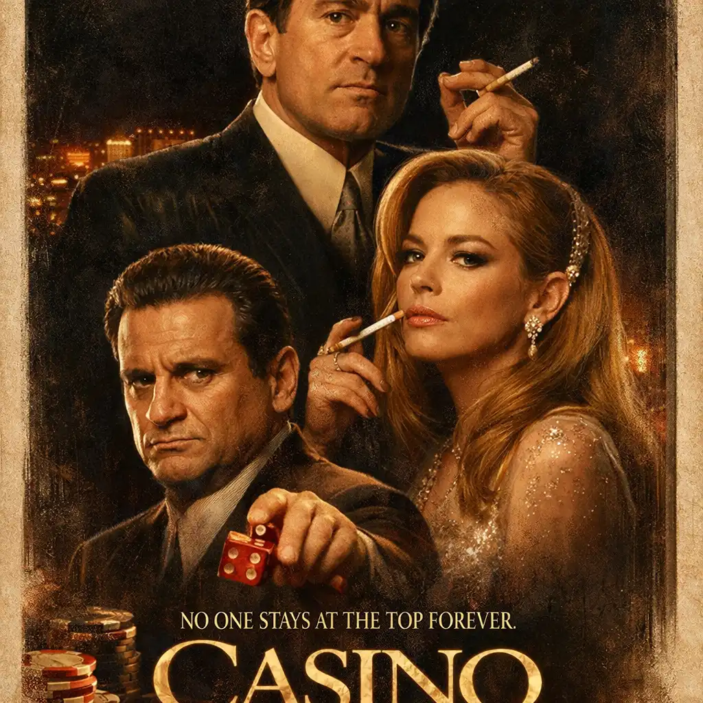 Promotional still from Casino (1995) featuring the main cast in period costume